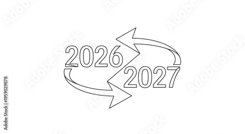 Year 2026 to 2027 Cycle Arrows, Time Transition, Future Planning, New Year Concept