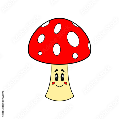 Red a white mushroom with a cute face spring clip art
