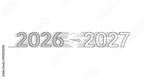 Transition from 2026 to 2027 with speed lines effect, representing time passing and future.