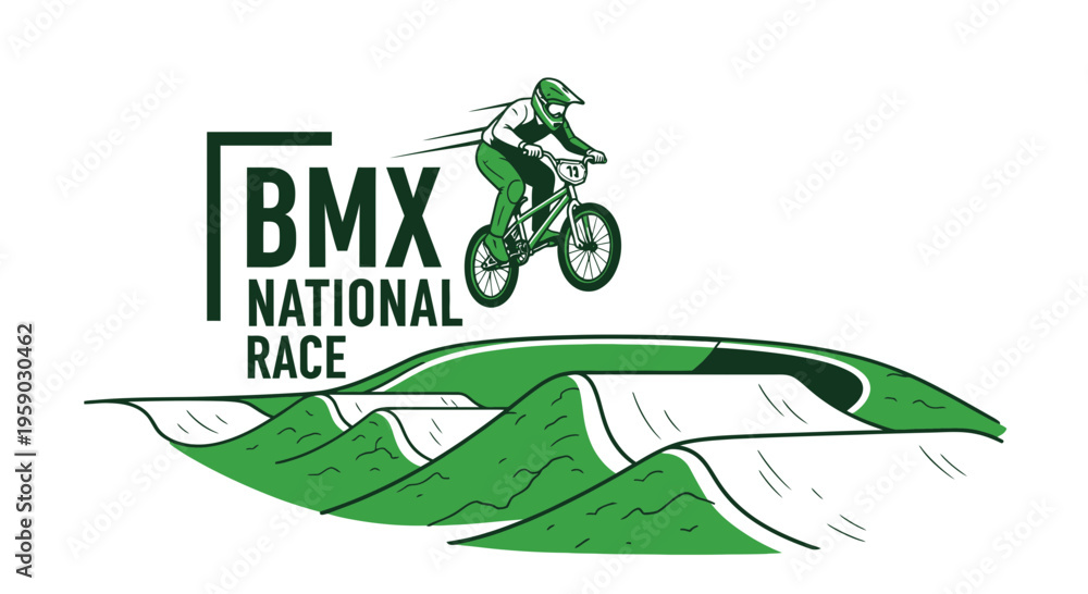 Fototapeta premium Bmx National Race Action Rider Leaping Over Dirt Track Jumps