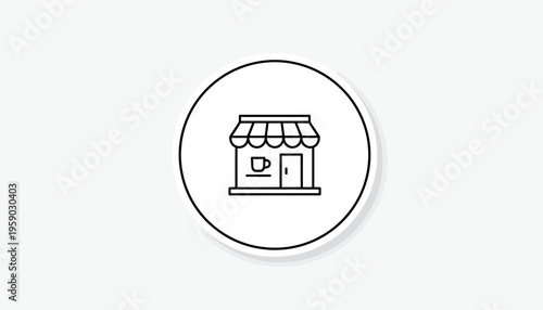 Simple Line Icon of a Coffee Shop or Cafe Building with Awning and Door