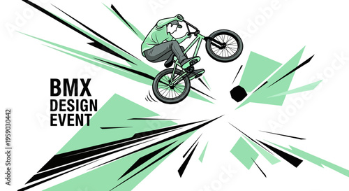 BMX Freestyle Rider Executes Dynamic Aerial Trick With Explosive Graphic Elements