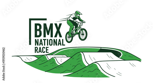 Bmx National Race Action Rider Leaping Over Dirt Track Jumps