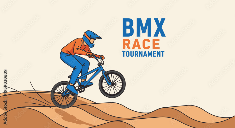 Obraz premium BMX Rider Jumping Over Desert Hills During Tournament, Vector Illustration