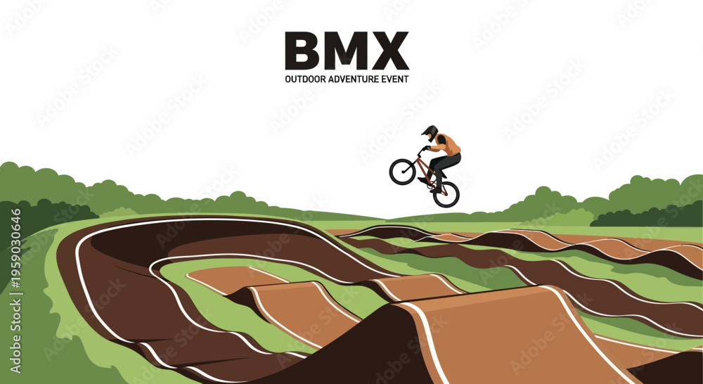 Obraz premium BMX Rider Performing Stunt in a Dirt Park During a Sunny Day Adventure