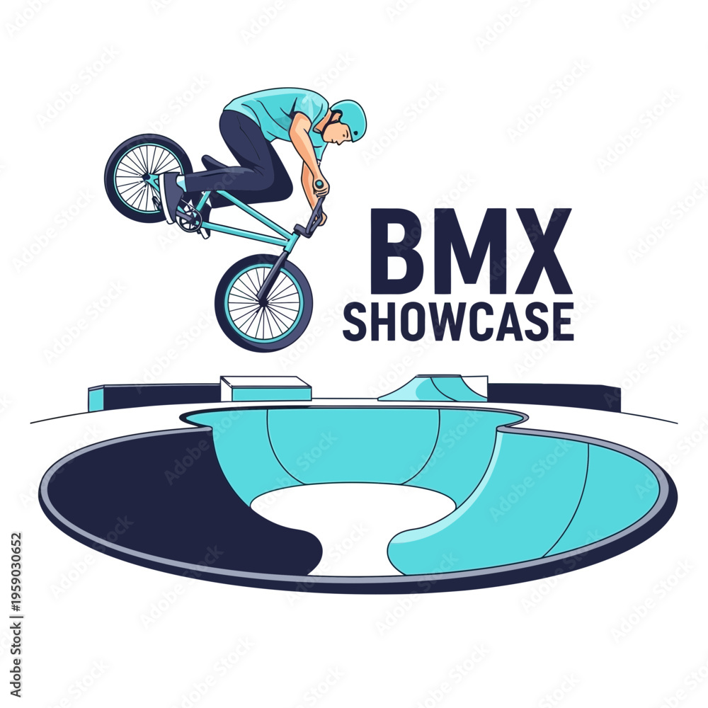 Obraz premium BMX Rider Performing Stunt in a Skatepark, Graphic Illustration for Sports and Recreation