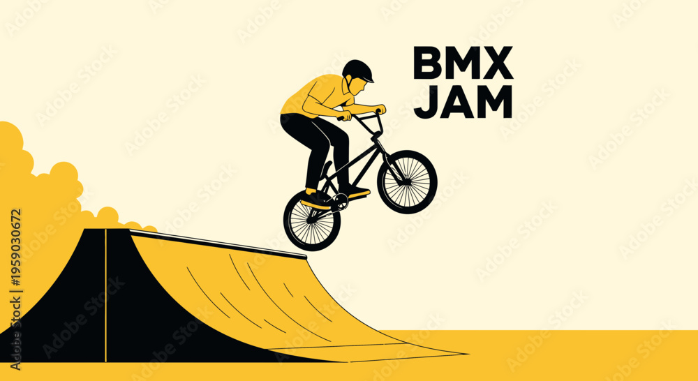 Obraz premium BMX Rider Performing Stunt on Ramp During Competition With Simplified Illustration