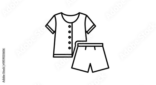 Simple Line Icon of Pajamas Set: Short Sleeve Top and Shorts