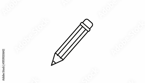 Simple Line Drawing of a Pencil with Eraser, Isolated on White Background