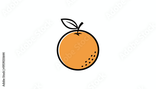 Simple Orange Fruit Icon with Leaf, Healthy Food Graphic Design Element, Isolated on White