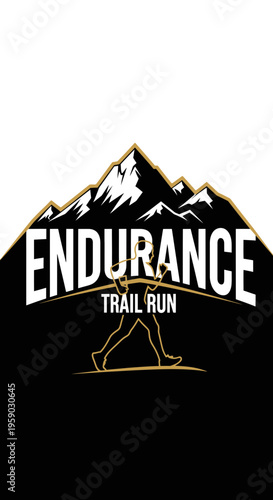 Bold Graphic Design for Endurance Trail Run Events Emphasizing Mountain Peaks and Active Movement