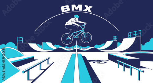 BMX Rider Performing Stunt In An Artistic And Dynamic Graphic Illustration Design