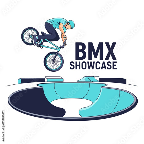 BMX Rider Performing Stunt in a Skatepark, Graphic Illustration for Sports and Recreation