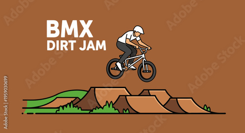 Bmx Rider Soaring Through The Air Over Dirt Jumps