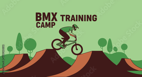 BMX Training Camp With Rider Performing Stunts On Dirt Jumps