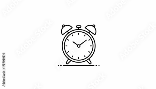 Vintage Alarm Clock Icon, Time Management Concept, Retro Design, Isolated on White