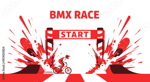 Bold BMX Race Illustration Depicting Excitement At The Starting Line Ready To Compete