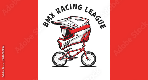 Bold Bmx Racing League Emblem With Helmet And Bicycle Graphic Design