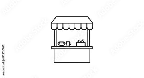 Simple Outline Icon of a Food Stall with Hot Dog and Drink