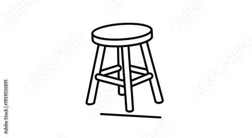 Simple Line Drawing of a Wooden Bar Stool on a White Background
