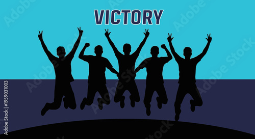 Celebratory Victory Jump Silhouettes Unified Group Energy Exuberance