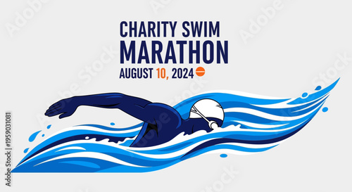 Charity Swim Marathon Design Illustrating Competitive Aquatic Event in a Minimalist Style