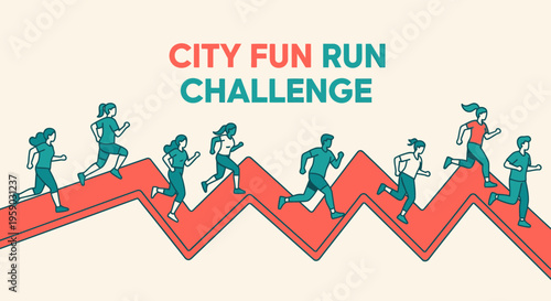 City Fun Run Challenge Dynamic Line Graph Abstract Illustration