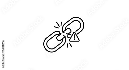 Broken Chain Link Icon with Warning Symbol, Concept of Connection Error or Link Failure