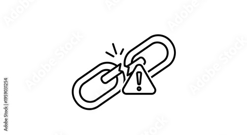 Broken Chain Link with Warning Sign Icon, Symbolizing Connection Failure and Error