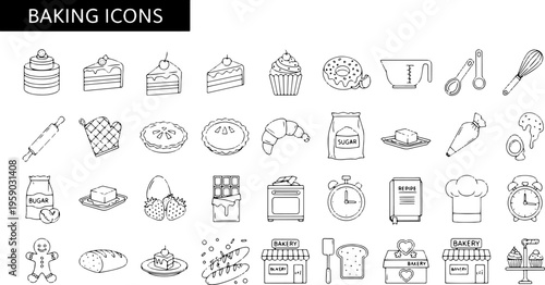Baking icons and kitchen tools.