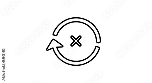 Circular arrow with cross inside, representing refresh failed, error, or retry action