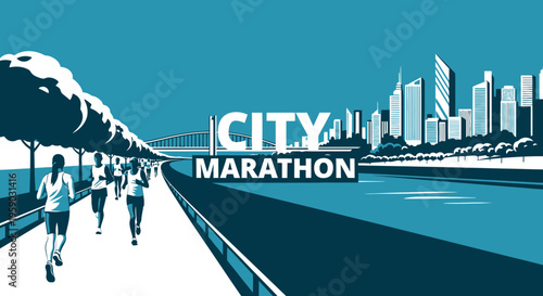City Marathon Runners Pace Through Urban Landscape