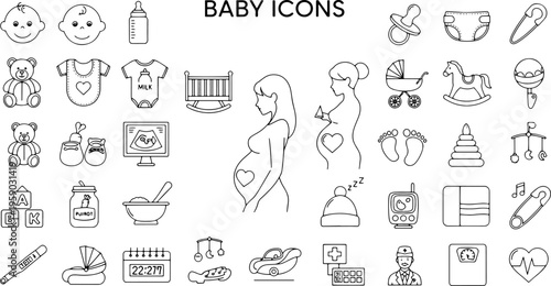 Baby icons on white background.