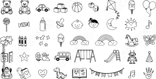 Black and white baby symbols icons.