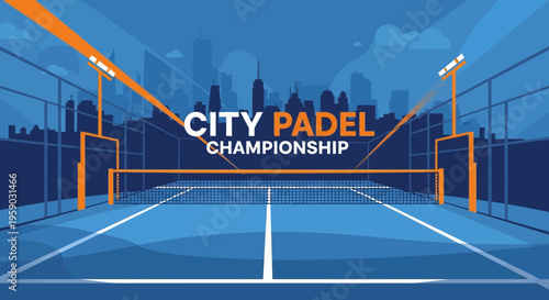 City Padel Championship Illustration Featuring Stadium And Skyline Background