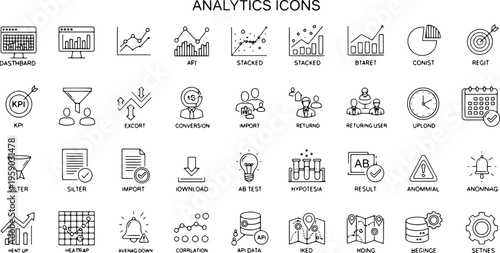 Black and white business analytics icons.