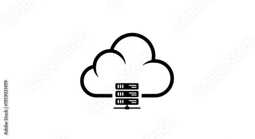 Cloud Computing Icon: Server Rack Underneath a Stylized Cloud