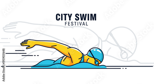 City Swim Festival Competition Graphic Illustration Athlete Racing