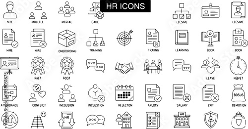 Black and white HR business icons.