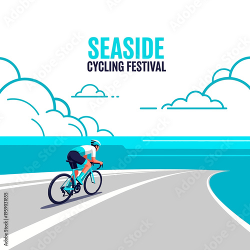 Coastal Cycling Event Depicts Active Lifestyle and Recreational Pursuit with Azure Sea Backdrop