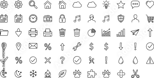Black and white line icons set.