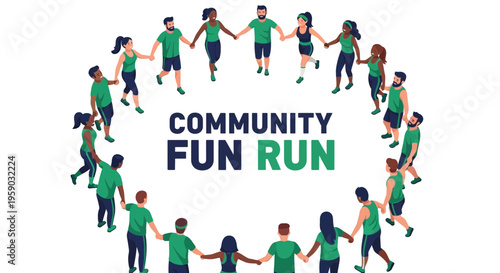 Community Fun Run: A Diverse Group of People United in a Circle of Joy and Movement