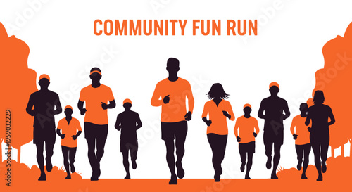 Community Fun Run Event Dynamic Silhouette Vector Illustration