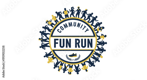 Community Fun Run Event Logo Design Silhouette Runners Gathering