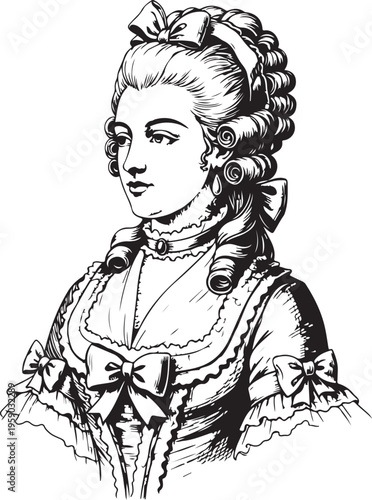 18th century noblewoman, hand drawn simple sketch vector illustration