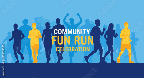 Community Fun Run Illustration Depicting Healthy Lifestyle, Celebration, And Collective Spirit
