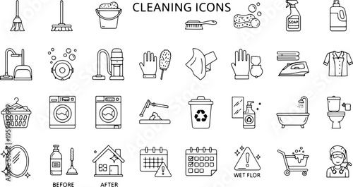 Cleaning icons and household objects.