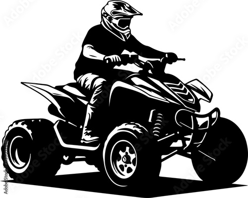 ATV quad bike rider vector illustration off road four wheeler motorcycle silhouette isolated on white background adventure design