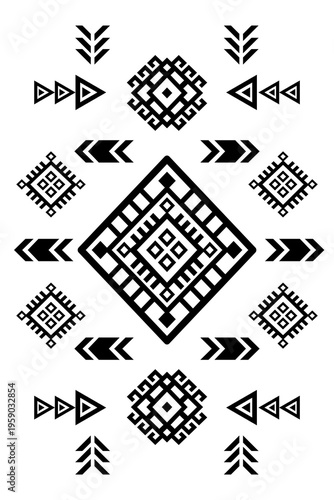 Southwest native seamless pattern ethnic tribal Aztec geometric Navajo Native American fabric black and white design vector for textile printing