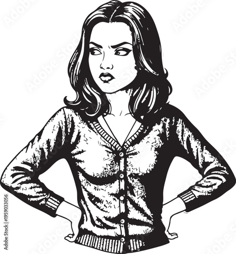 Angry woman, hand drawn simple sketch vector illustration